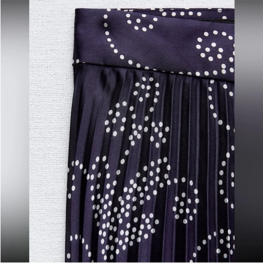 Zara, Navy/white, Printed pleated midi skirt, Medium